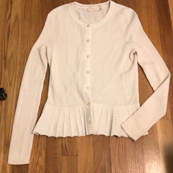 Tory Burch Sweaters - Tory Burch Cream peplum cardigan sweater. Size S.